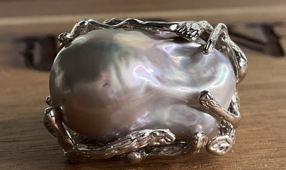 925 OP Sterling Silver Gray Baroque Pearl Branch Statement Ring 17g Size 6.5